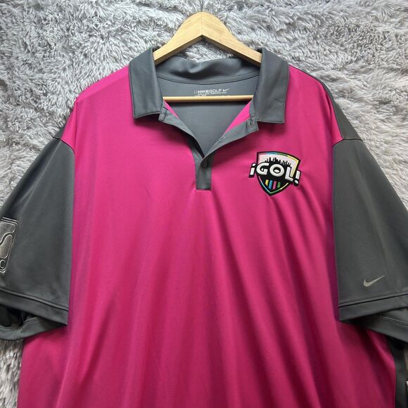 Nike Golf Polo Shirt Mens 3XL Soccer GOL Logo Pink Gray Dri-FIT 746101-616 - Picture 3 of 11